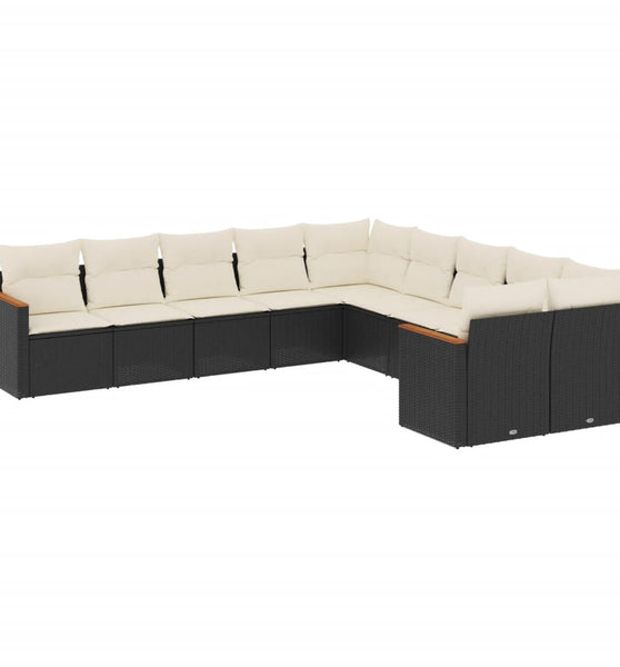 10-tlg. Garten-Sofagarnitur mit Kissen Schwarz Poly Rattan