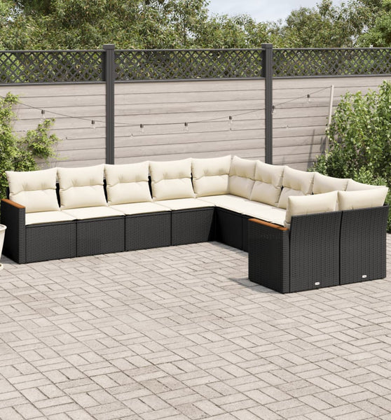 10-tlg. Garten-Sofagarnitur mit Kissen Schwarz Poly Rattan