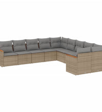 10-tlg. Garten-Sofagarnitur mit Kissen Beige Poly Rattan