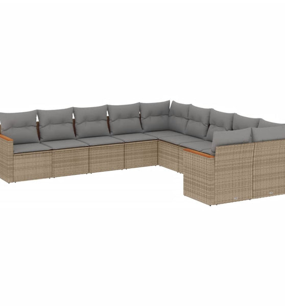 10-tlg. Garten-Sofagarnitur mit Kissen Beige Poly Rattan