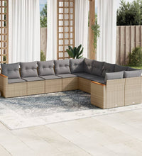10-tlg. Garten-Sofagarnitur mit Kissen Beige Poly Rattan