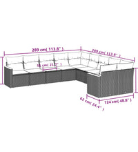 10-tlg. Garten-Sofagarnitur mit Kissen Grau Poly Rattan