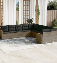 10-tlg. Garten-Sofagarnitur mit Kissen Grau Poly Rattan