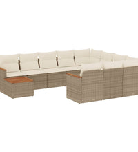 11-tlg. Garten-Sofagarnitur mit Kissen Beige Poly Rattan
