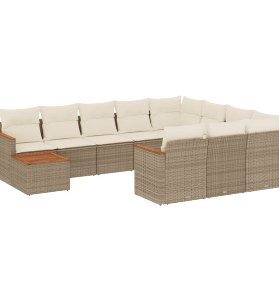 11-tlg. Garten-Sofagarnitur mit Kissen Beige Poly Rattan