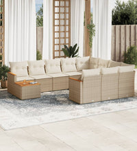 11-tlg. Garten-Sofagarnitur mit Kissen Beige Poly Rattan