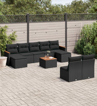 10-tlg. Garten-Sofagarnitur mit Kissen Schwarz Poly Rattan