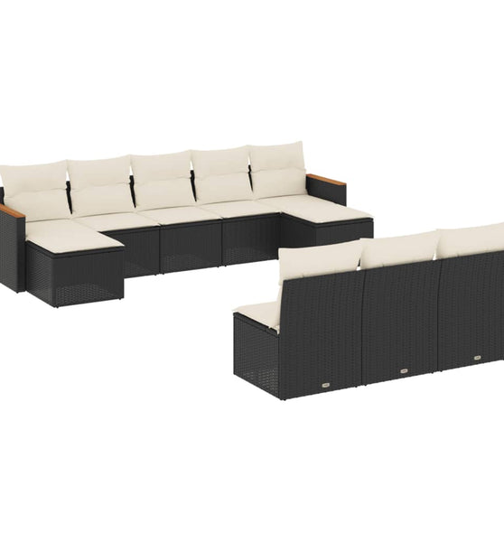 10-tlg. Garten-Sofagarnitur mit Kissen Schwarz Poly Rattan