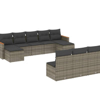 10-tlg. Garten-Sofagarnitur mit Kissen Grau Poly Rattan