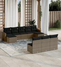 10-tlg. Garten-Sofagarnitur mit Kissen Grau Poly Rattan