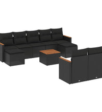 10-tlg. Garten-Sofagarnitur mit Kissen Schwarz Poly Rattan