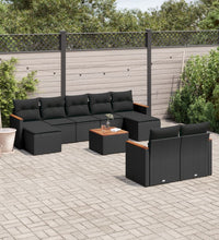 10-tlg. Garten-Sofagarnitur mit Kissen Schwarz Poly Rattan
