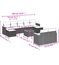 10-tlg. Garten-Sofagarnitur mit Kissen Grau Poly Rattan