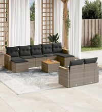 10-tlg. Garten-Sofagarnitur mit Kissen Grau Poly Rattan