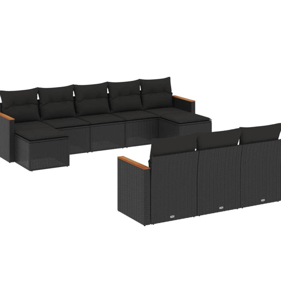 10-tlg. Garten-Sofagarnitur mit Kissen Schwarz Poly Rattan