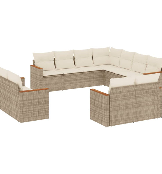 11-tlg. Garten-Sofagarnitur mit Kissen Beige Poly Rattan