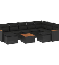 10-tlg. Garten-Sofagarnitur mit Kissen Schwarz Poly Rattan