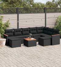 10-tlg. Garten-Sofagarnitur mit Kissen Schwarz Poly Rattan