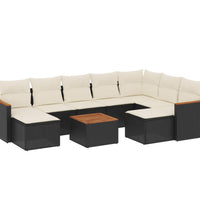 10-tlg. Garten-Sofagarnitur mit Kissen Schwarz Poly Rattan
