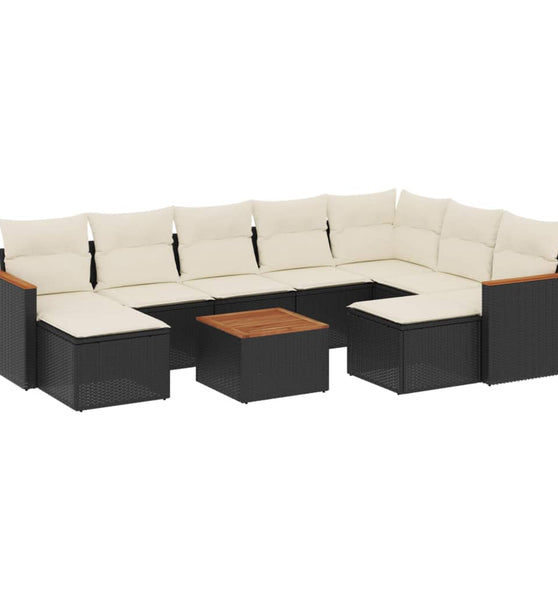 10-tlg. Garten-Sofagarnitur mit Kissen Schwarz Poly Rattan