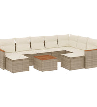 10-tlg. Garten-Sofagarnitur mit Kissen Beige Poly Rattan