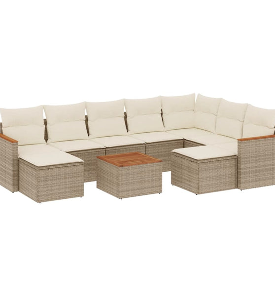 10-tlg. Garten-Sofagarnitur mit Kissen Beige Poly Rattan