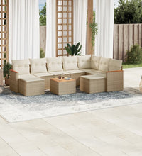 10-tlg. Garten-Sofagarnitur mit Kissen Beige Poly Rattan