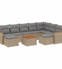 10-tlg. Garten-Sofagarnitur mit Kissen Beige Poly Rattan