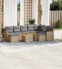 10-tlg. Garten-Sofagarnitur mit Kissen Beige Poly Rattan