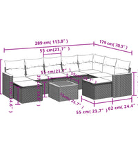 10-tlg. Garten-Sofagarnitur mit Kissen Grau Poly Rattan