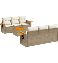 7-tlg. Garten-Sofagarnitur mit Kissen Beige Poly Rattan