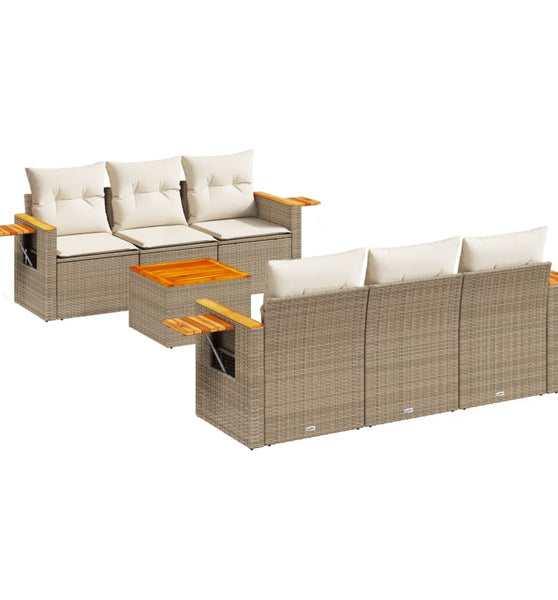 7-tlg. Garten-Sofagarnitur mit Kissen Beige Poly Rattan