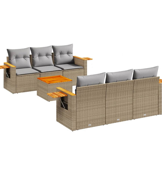 7-tlg. Garten-Sofagarnitur mit Kissen Beige Poly Rattan