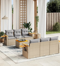 7-tlg. Garten-Sofagarnitur mit Kissen Beige Poly Rattan