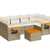 7-tlg. Garten-Sofagarnitur mit Kissen Beige Poly Rattan