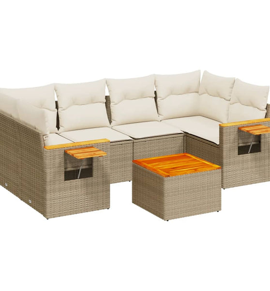 7-tlg. Garten-Sofagarnitur mit Kissen Beige Poly Rattan