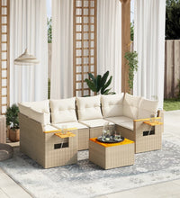 7-tlg. Garten-Sofagarnitur mit Kissen Beige Poly Rattan