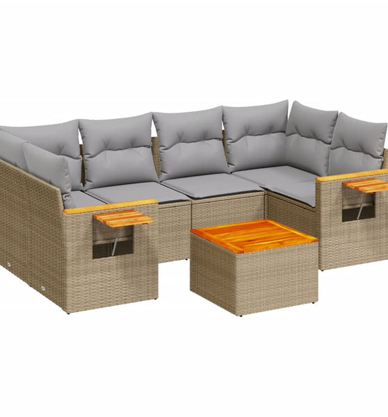 7-tlg. Garten-Sofagarnitur mit Kissen Beige Poly Rattan