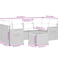 7-tlg. Garten-Sofagarnitur mit Kissen Beige Poly Rattan