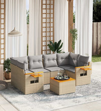 7-tlg. Garten-Sofagarnitur mit Kissen Beige Poly Rattan