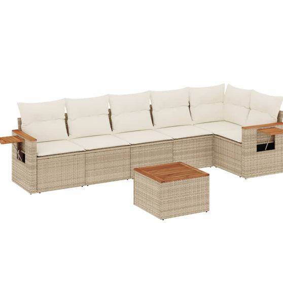 7-tlg. Garten-Sofagarnitur mit Kissen Beige Poly Rattan