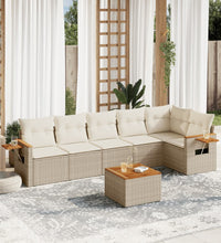 7-tlg. Garten-Sofagarnitur mit Kissen Beige Poly Rattan