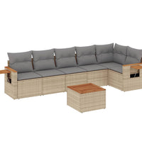 7-tlg. Garten-Sofagarnitur mit Kissen Beige Poly Rattan