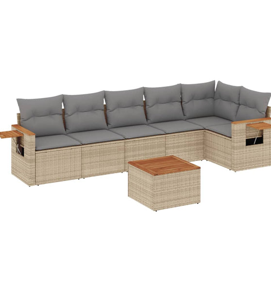 7-tlg. Garten-Sofagarnitur mit Kissen Beige Poly Rattan