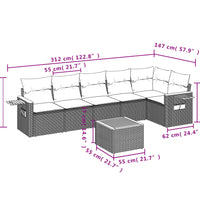 7-tlg. Garten-Sofagarnitur mit Kissen Beige Poly Rattan
