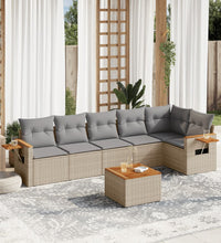 7-tlg. Garten-Sofagarnitur mit Kissen Beige Poly Rattan