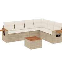 7-tlg. Garten-Sofagarnitur mit Kissen Beige Poly Rattan