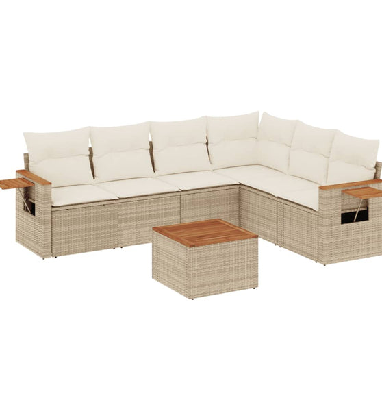 7-tlg. Garten-Sofagarnitur mit Kissen Beige Poly Rattan