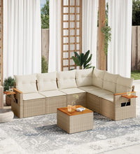 7-tlg. Garten-Sofagarnitur mit Kissen Beige Poly Rattan