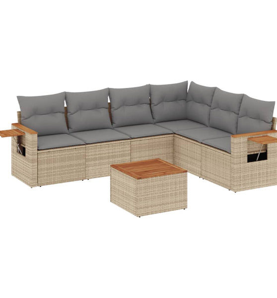 7-tlg. Garten-Sofagarnitur mit Kissen Beige Poly Rattan